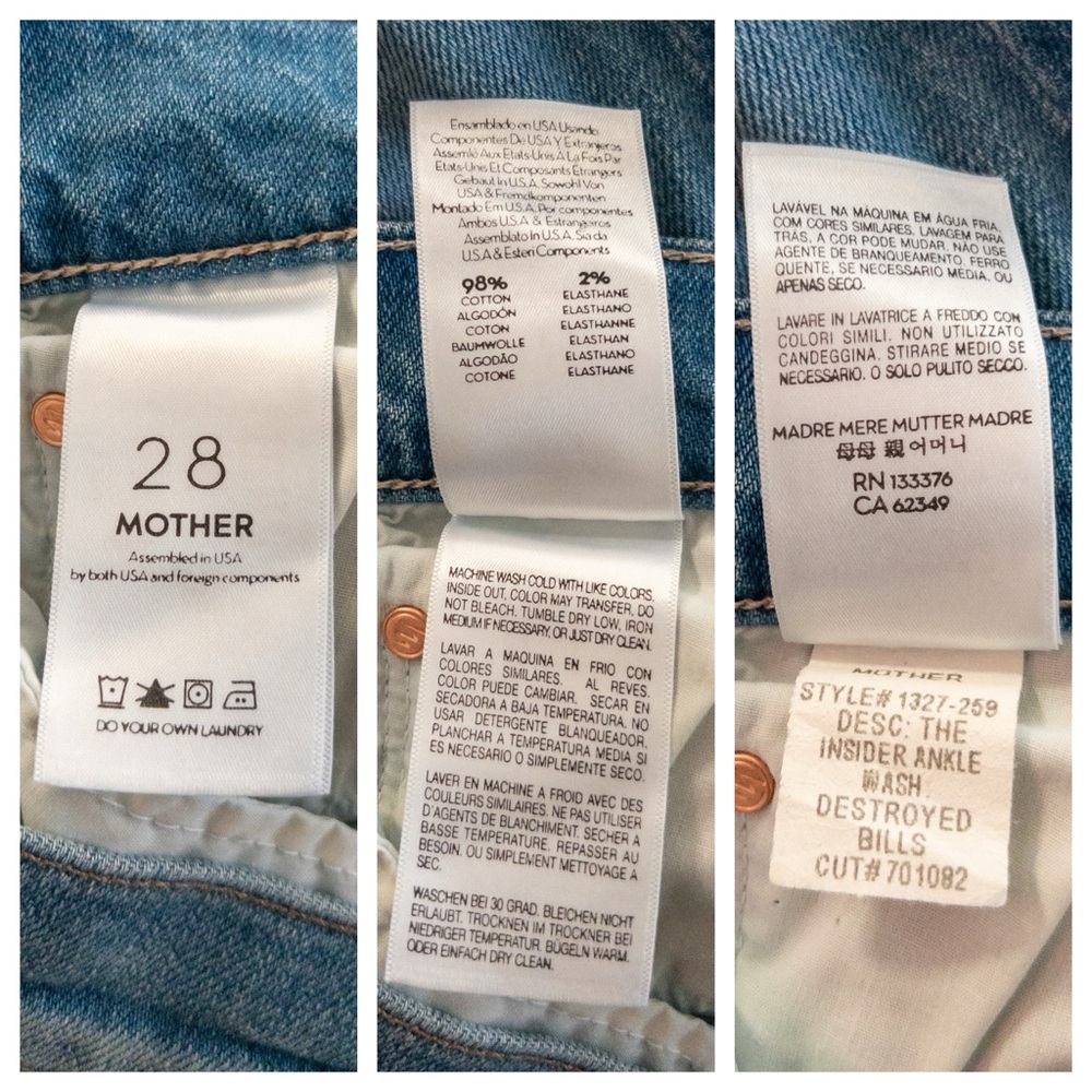 MOTHER Denim Insider Ankle Jeans Distressed Chew Hem in Destroyed Bills Size 28 - Picture 11 of 14